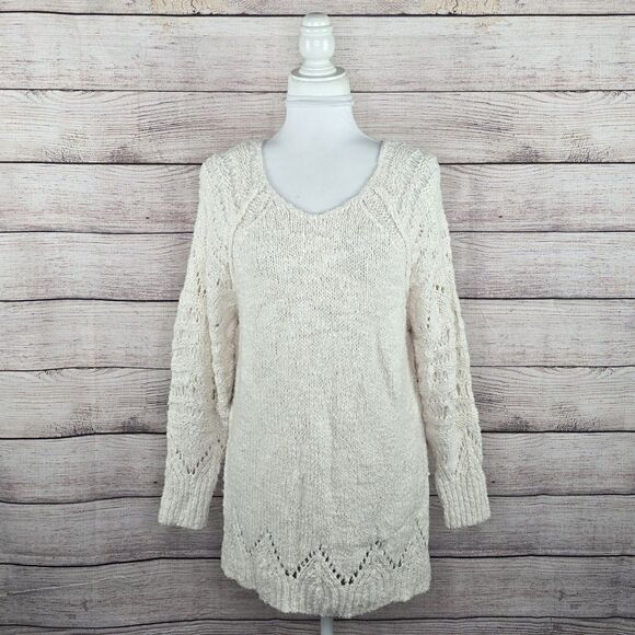 Pilcro Anthropologie Gemima Pointelle Jumper Oversized Knit White Sweater Small - Picture 7 of 8